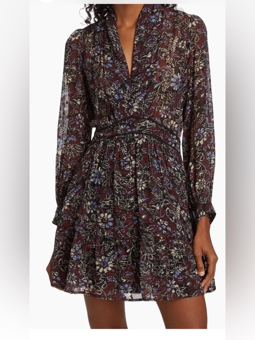 ba&sh Giani Paisley Print Long Sleeved Mini Dress SZ M